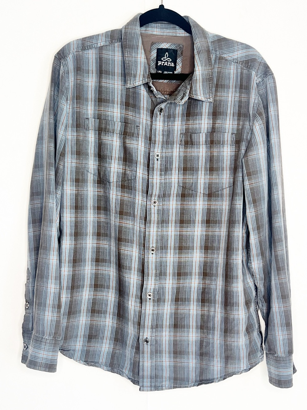 Prana Mens Plaid Button Down Shirt Size Large
